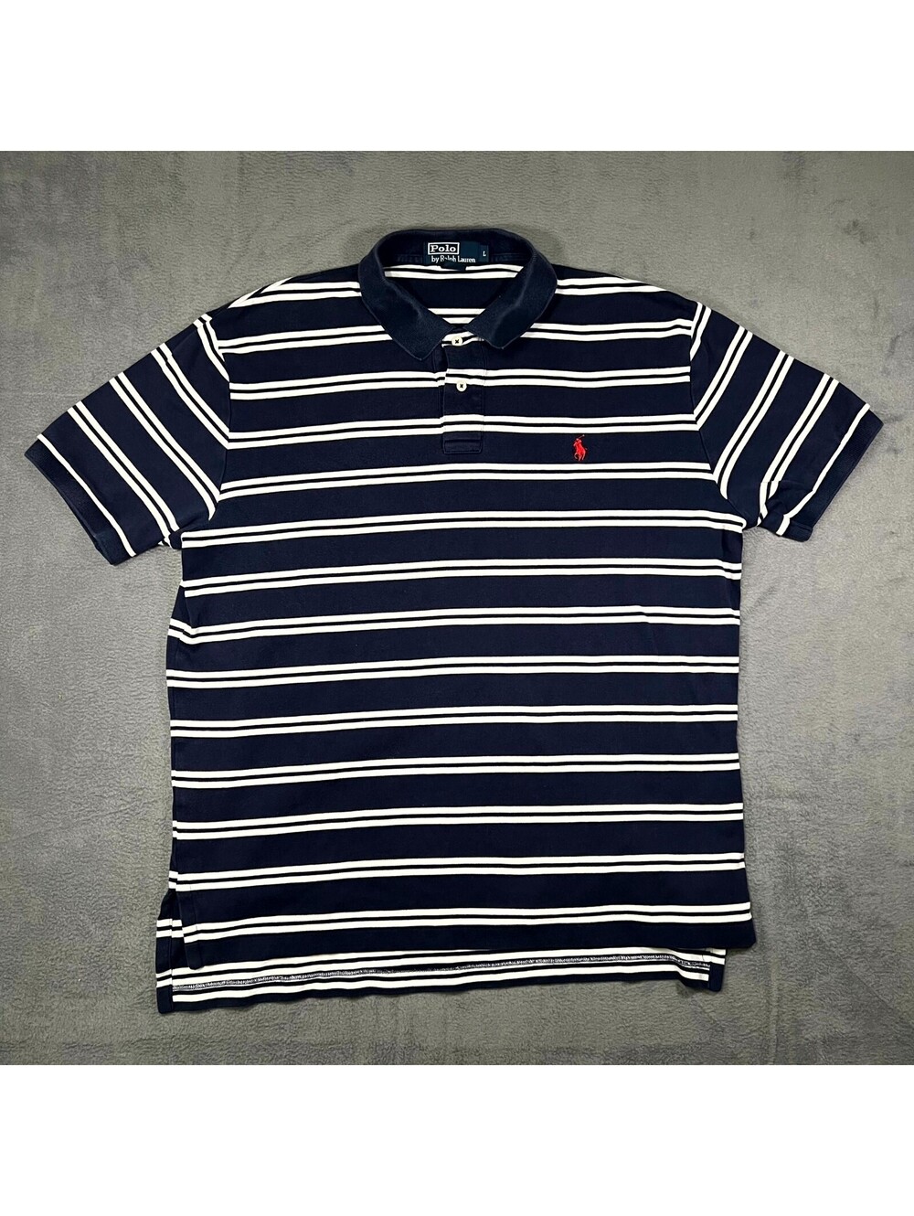 Polo Ralph Lauren Shirt Blue White Mens L Polo Striped Short Sleeve Athleisure